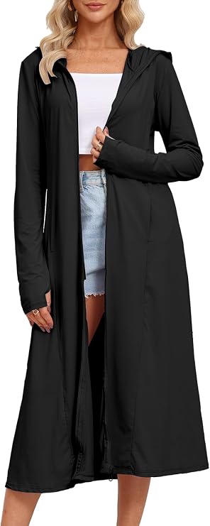 Sun Protection Clothing Women Long Sleeve UPF 50+ Swim Cover Up | Summer Lightweight Full Length Full Zip UV Dresses for Women