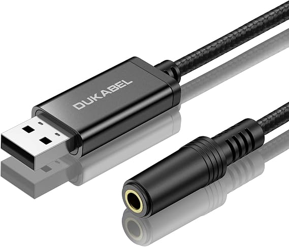 USB to 3.5mm Jack Audio Adapter, USB-A to AUX Cable for PC, PS4, PS5-1.2M