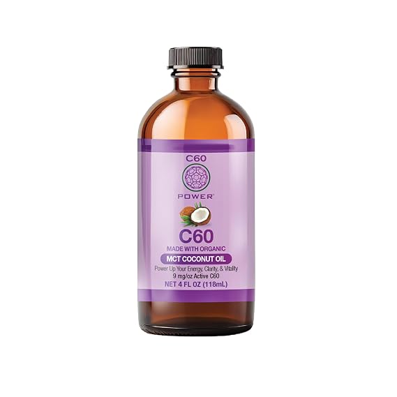 C60 Power MCT 4 oz Organic Coconut Oil, 99.99% Pure Carbon Fullerenes | Lift Oxidative Burden, Optimize Mitochondrial Function