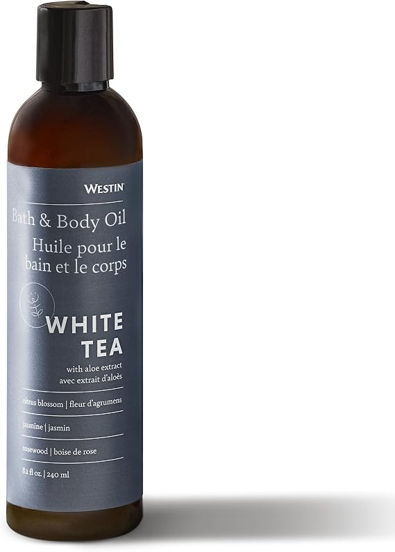Westin White Tea Aloe Bath & Body Oil - Soothing, Invigorating Bath and Massage Oil with White Tea and Aloe - 8 Ounces