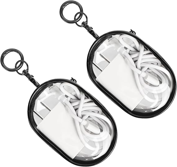 PVC Storage Bag for Organizing Data Cables, Chargers, Earphone, Earbud Case, Keys, Clear Blind Box Display Bag with Keychain, Makeup Bag, Multi-functional Storage Box (2 pcs Black + Black)