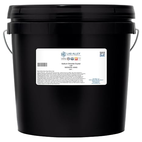 Lab Alley Sodium Chloride Crystal, FCC Grade, Kosher Certified, Halal, GMO Free, Great for Cooking and Baking (25 Kilograms)