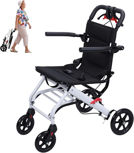 Portable Folding Wheelchair,Transport Wheelchair Lightweight Folding Wheelchairs for Adults and Seniors 180lbs Travel Narrow Doorways Wheel Chair, Aluminum Wheelchairs for Elderly A