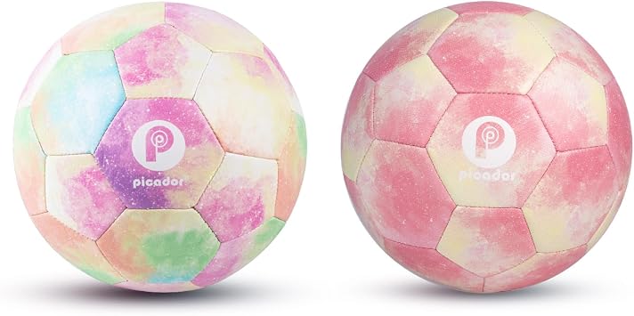 Picador Rainbow Soccer Ball and Tie Dye Pink Soccer Ball for Youth Boys Girls Outdoors Indoor Practice Ideal Soccer Gift
