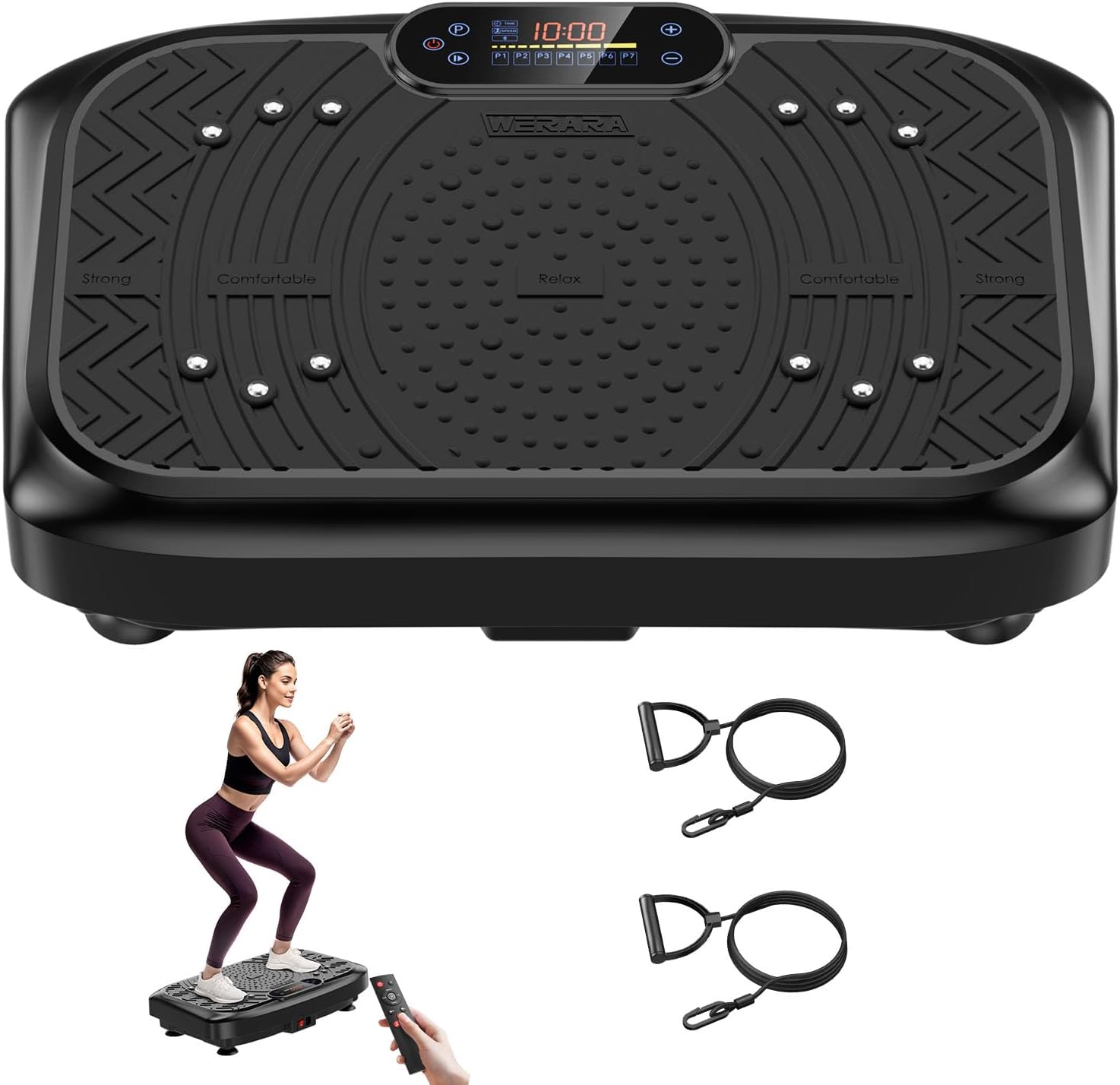 Vibration Plate, 220KG Vibration Plate Exercise Machine for Lymphatic Drainage with 199 Speeds & 7 Auto Programmes, Vibrating Plate for Weight Loss with Bluetooth & Resistance Bands
