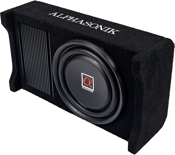 Alphasonik AS80A 8" 600 Watts with a Built-in Amplifier Down-Firing Shallow Mount Enclosed for Tight Spaces in Cars and Trucks, Slim Thin Loaded Subwoofer Air Tight Sealed Bass Enclosure