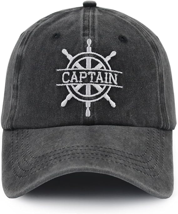 Captain Hat for Men Women, Embroidered Adjustable Washed Cotton Outdoor Boat Baseball Cap