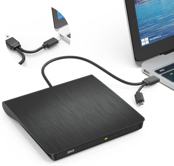 2 in 1 External CD DVD Drive, USB 3.0 and Type-C Disc Reader Burner Player