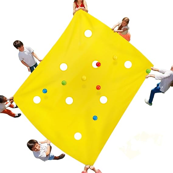 Sonyabecca Yellow Hole Tarp Team Building Games for Work with 8 Pcs Team Building Ball for Teamwork Group Learning Fun