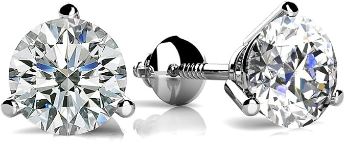 1.00 ct Round Cut Diamond Martini Setting Stud Earrings in Screw Back White Gold