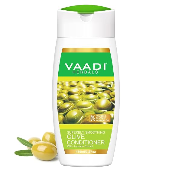 Vaadi Herbals Silky Smooth Conditioner, Olive Oil with Avocado Extract, Herbal Product, Sulfate Free, Scalp Therapy, Moisture Therapy, 350 Ml(11.7 Oz)