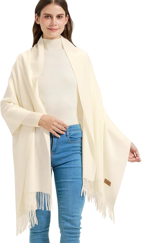 Winter Thick Wool Pashmina Scarf Shawl-Women's Soft Warm Pashmina Wraps for Evening Dresses Wedding Travel Shawl