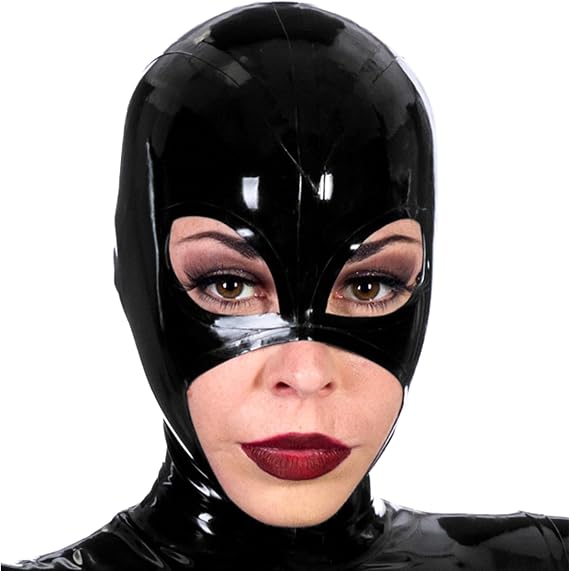 Black Latex Hood Open Eyes Mouth Nose Back Zipper Half Face Tight Rubber Mask Club Party Wear