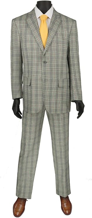 VINCI Glen Plaid Pattern 2 Button Single Breasted Regular Fit Suit 2RW-5-Gray-56L