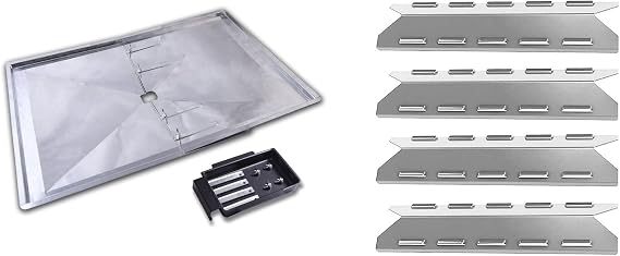 Replacement Grease Tray (24-27 inches width) and Heat Plate Set of 4 for Kenmore 146.1613211, 146.16132110, 146.16133110, 146.16142210, 146.16197210, 146.16198210, 146.16222010, 146.23673310