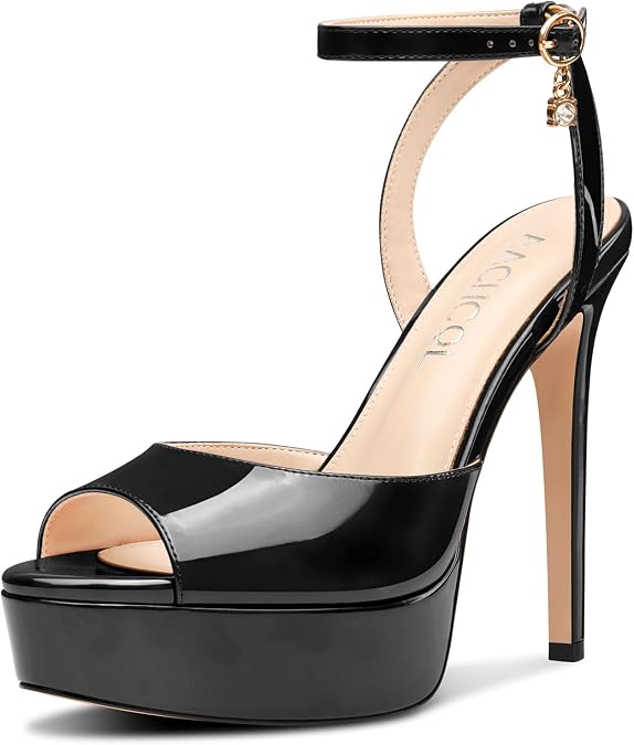 Aachcol Platform High Heel Sandals Peep Open Toe Stiletto Heels Ankle Strap Slingback Sexy Dress Shoes Wedding 5.1 Inches Heels