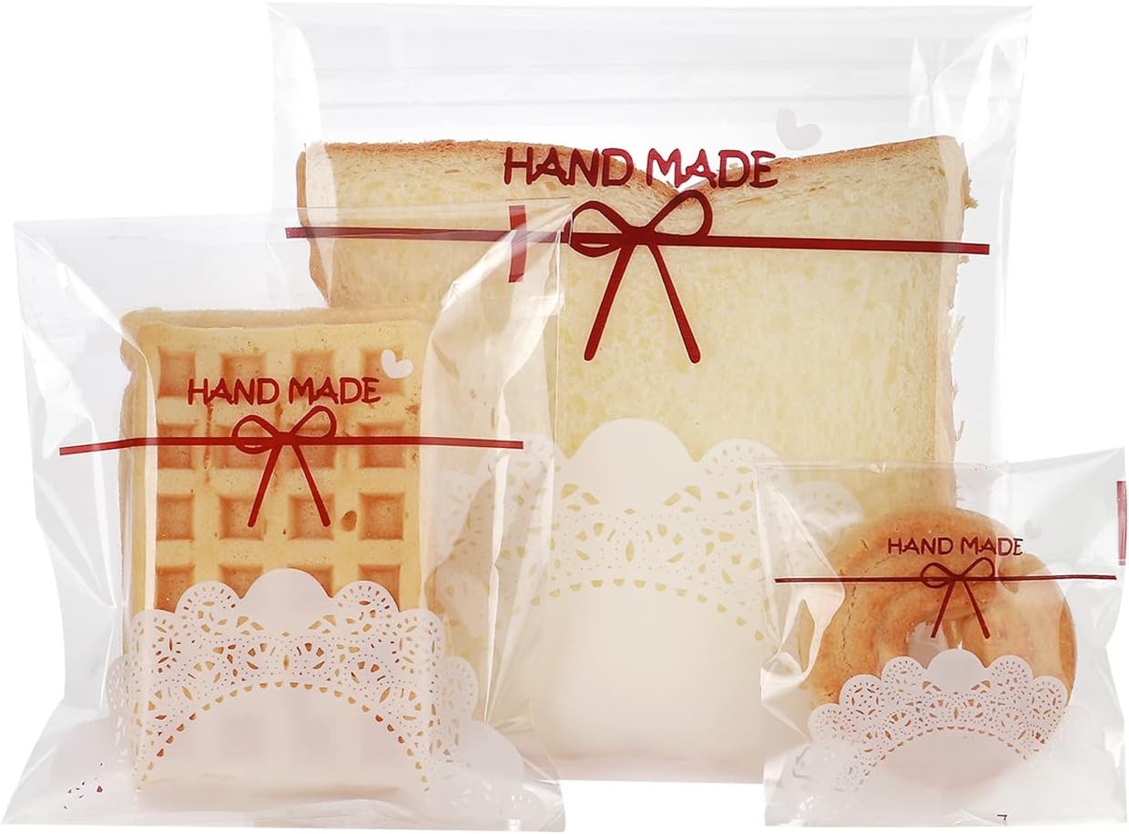 Durable Candy Treat Cookie Bags - Food Grade Pastry Bags Resealable Cellophane Bags With Creative Patterns Self Adhesive Packaging Bags for Desserts,Biscuits,Cookies 200pcs (2.75x2.75inch)