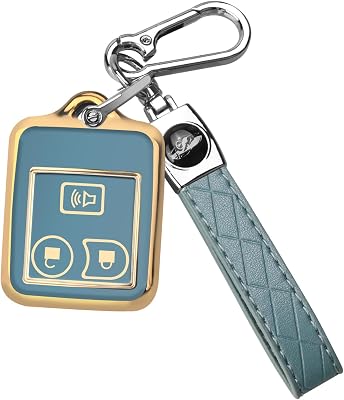 QBUC for Ford 3 Buttons Key Fob Cover, Soft TPU Full Protector for Ford F150 F250 F350 Edge Escape Explorer Ranger, Lincoln, Mercury, Mazda Key fob Case with Keychain Blue-Gold