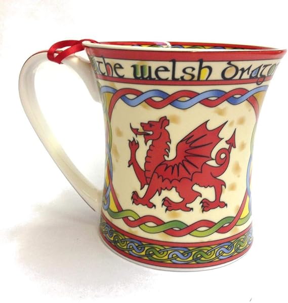 Welsh Dragon Coffee Mug Cymru - Wales Celtic Design New Bone Chine Cup Ceramic - 11 oz
