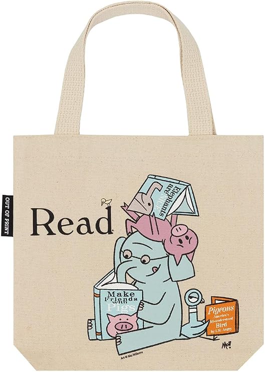 Out of Print Elephant & Piggie Mini Tote Bag with Inner Pocket - Officially Licensed Mo Willems Tote for Children and Book Lovers