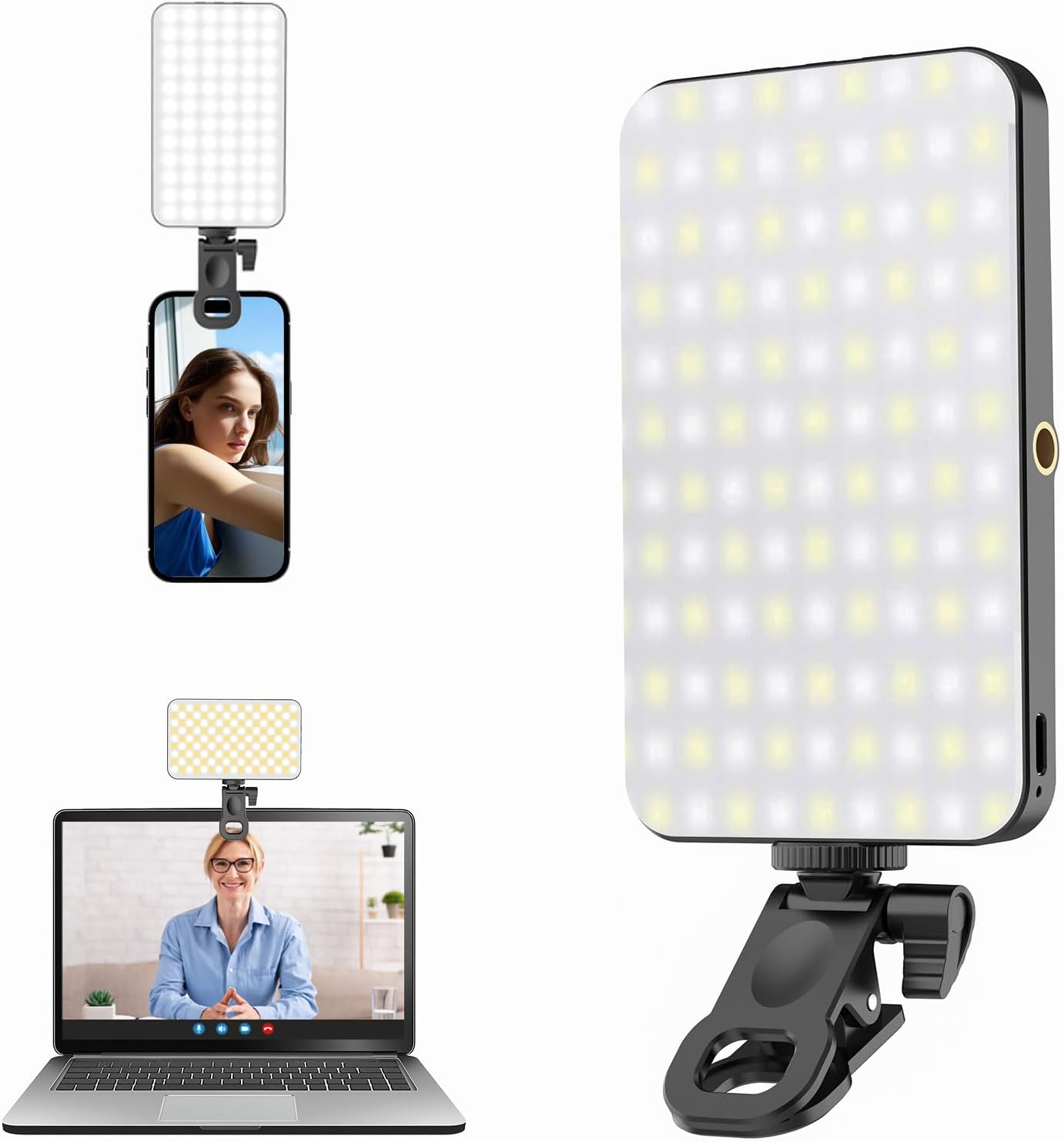 Portable Selfie Light for iPhone: 90 LED Rechargeable Phone Fill Lights, Ring Light for Camera Picture, Makeup Photo, Video Conferences, Laptop Use, Zoom Meetings, TikTok, Vlog Photography