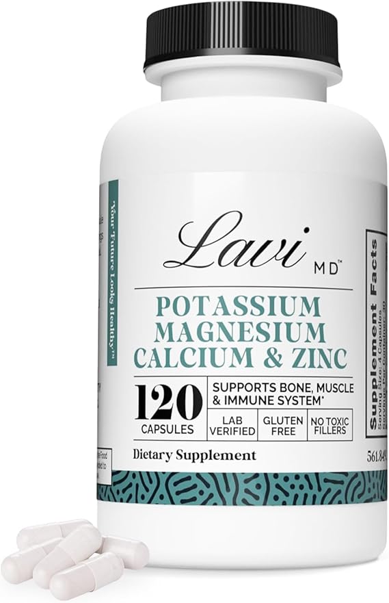 Potassium Magnesium Zinc Calcium Supplement, 120 Capsules | Bone health, muscle and immune system support, mineral complex with zinc aspartate for daily wellness and absorption