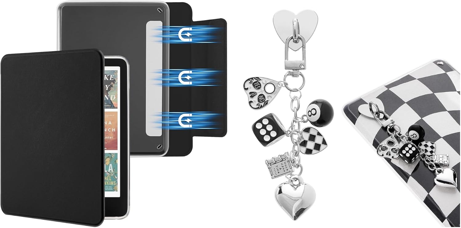 SESENSE Detachable Magnetic Case for 6.8" Kindle Paperwhite (11th Generation-2021) and Kindle Paperwhite Signature Edition Black, Charm Chains