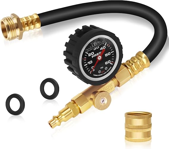 RV Winterizing Kit, 17inch Upgraded RV Blowout Hose Adapter kit with Oil Pressure Gauge & Shut Off Valve, RV Sprinkler Blowout Adapter Kit, for RV, Camper, Boat, Garden Plumbing Systems,etc
