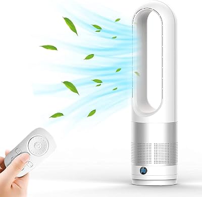 Bladeless Tower Fan, 80 Oscillating Cooling Fan with Remote Control, 8 Speeds, 8 Hour Timer, LED Display, Portable Floor-standing Bladeless Fan, Suitable for Bedroom, Living Room, Office Silver
