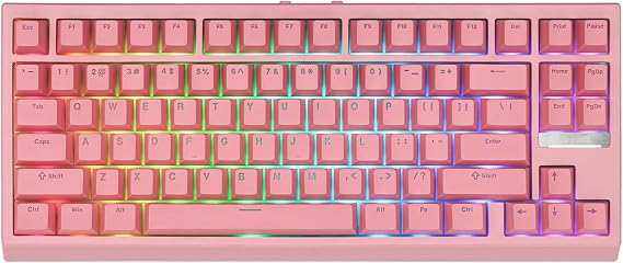 EPOMAKER G84 80% RGB Gaming Mechanical Keyboard with Shine Through Keycaps | 2.4GHz/ Type-C/BT Wireless Keyboard, VIA Programmable, Hot-Swap, Creamy Keyboard for Gamers/Office (Pink, Creamy Jade Switch)