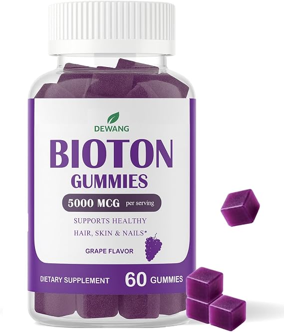 DEWANG Biotin Gummies 5000mcg Hair, Skin & Nails Support with Zinc & Vitamin C Vegan Sugar-Free Non-GMO 60 Count