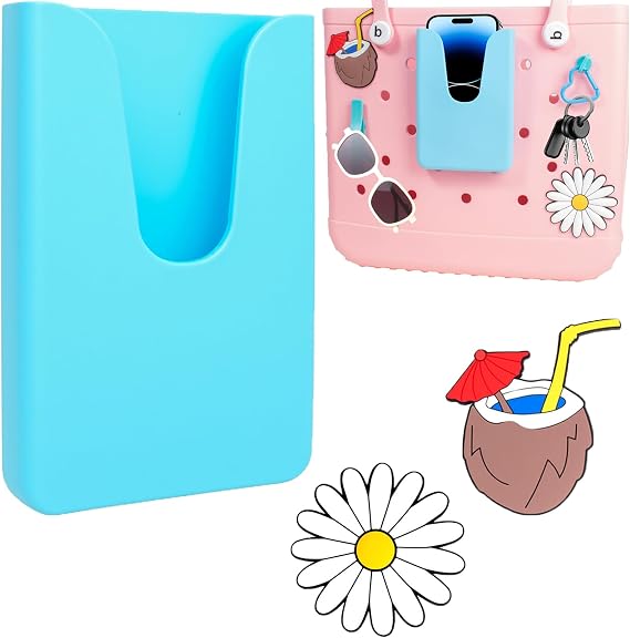 Silicone Phone Holder for Bogg Bag, Phone Case Holder Charms Compatible with Bogg Bags,Cell Phones Holder for Bogg Bag,Charms Key Holder Insert Carabiner Keychain for Bogg Bags Accessories(Blue)