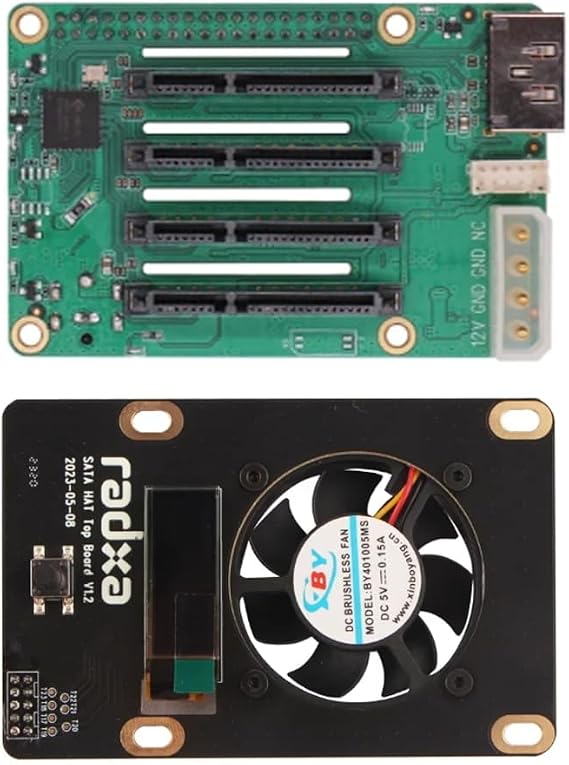 RPi 5 Penta SATA HAT with Top Board Supports up to 5 SATA Drives PCIe Expansion Card for HDD & SSD NAS & RAID Application Complete Set