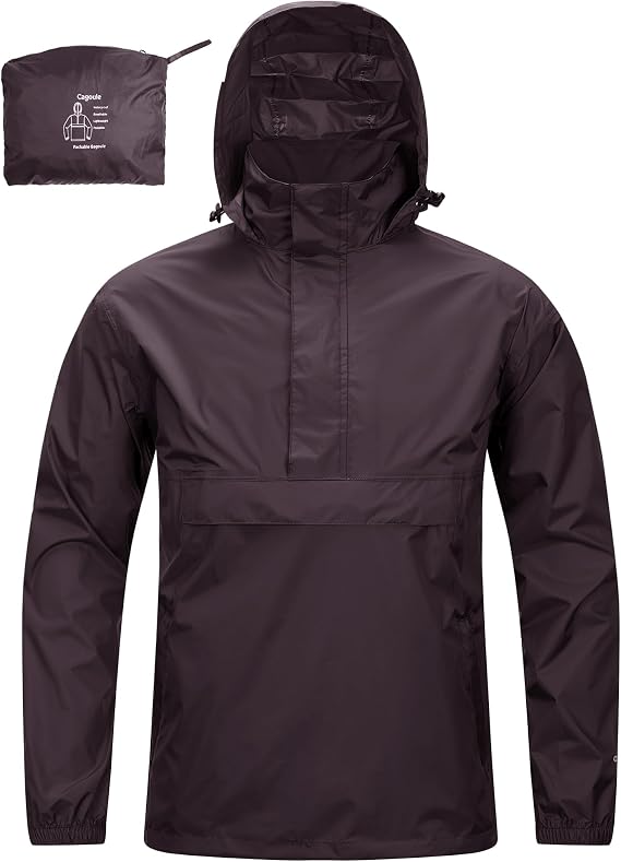 33,000ft Men's Waterproof Rain Jacket Packable Reflective Hooded Raincoat