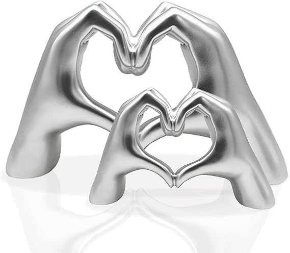 Adompacat Heart Hands Statue,Love Finger Sculptures,Modern Home Decor Art for Living Room, Bedroom,Office,Bookshelf Decor,Wedding for Love and Anniversaries(Silver,2pcs)