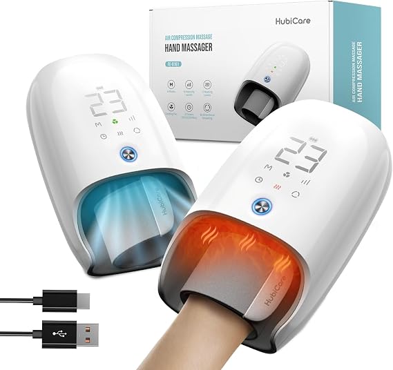 HubiCare Cooling Hand Massager with Strong Compression, Air Compression Heat Roller Kneading and Wrist Strap for Deep Relief for Arthritis Carpal Tunnel Pain Relief Self Care Gifts for Women Men