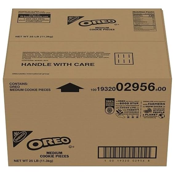Oreo Crunch Medium Cookie Pieces - 25 lb Bulk Bag, Foodservice & Bakery Dessert Topping