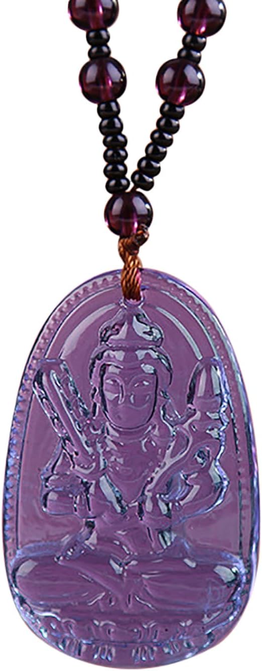 Crystal Quan Yin Goddess of Compassion Mercy purple Pendant Necklace Kuan Yin Guan Yin Amethyst Chinese Feng Shui Amulet Kwan Yin Avalokitesvara for Wealth Health (Akasagarbha - Ox/Tiger)
