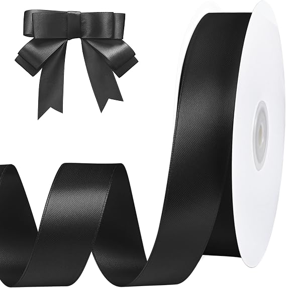 woric Double Faced Satin Ribbon Black 1 Inch x 60 Yards | Smooth Polyester Satin Black Ribbon for Wedding Decor Gift Wrapping Crafts Hair Bows Streamers Party Graduate Gifts