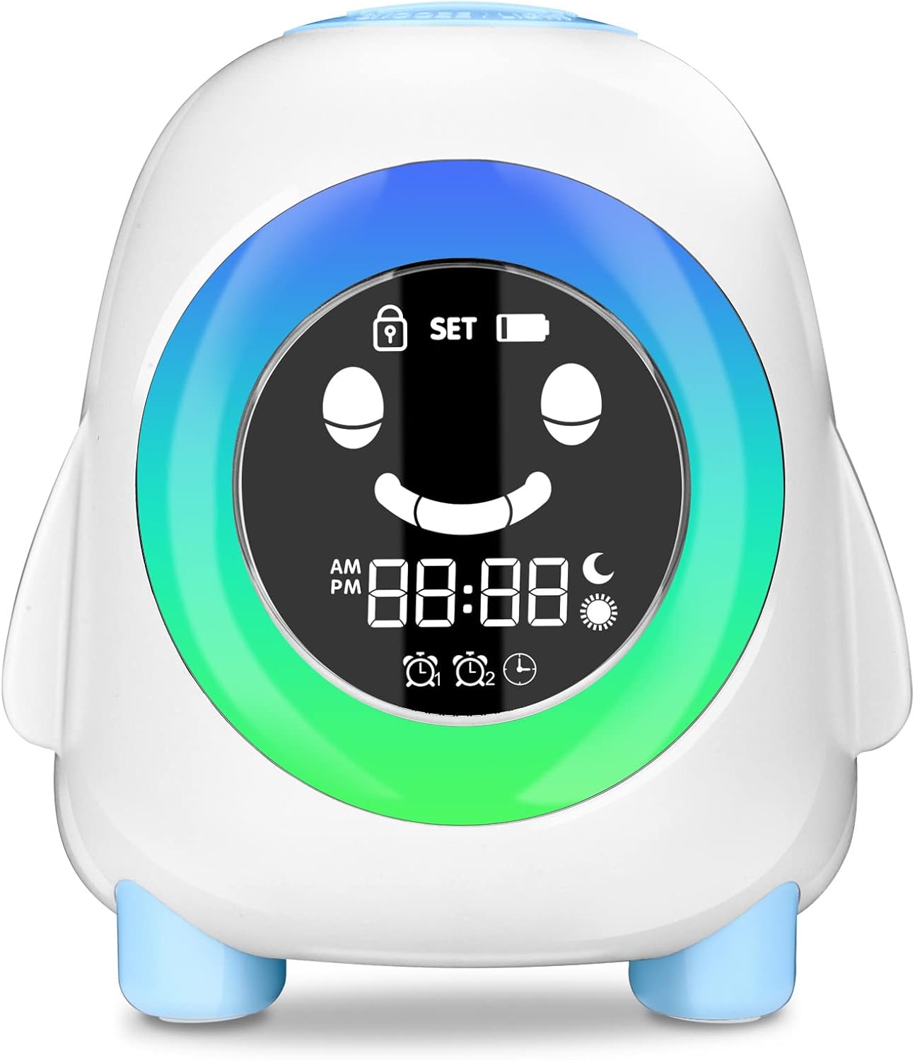 USB Kids Alarm Clock Digital Rechargeable Children's Sleep Trainer 2 Types of Power Supply Cadrim Rise Kids Wake Up Light Night Snooze 2 Alarm 3 Brightness 5 Ringtone 5 Color 8 Music Teach Baby Sleep [Energy Class A]