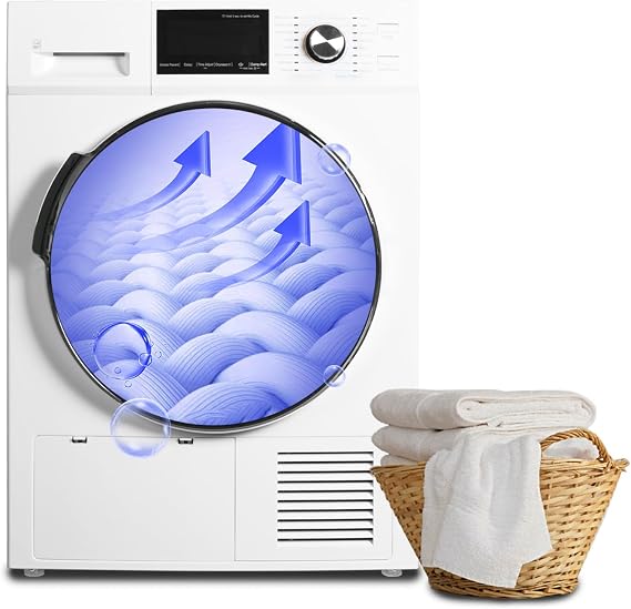 4.4 Cu.Ft Ventless Heat Pump Clothes Dryer, 24" Compact 120/240V Electric Front Load Drying Machine, Stackable for Small Spaces, Apartment, White