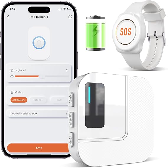 DAYTECH WiFi Smart Wrist Call Button, Wireless Panic Button Linked To Phone, Personal Alarms for Elderly, 1* Wrist Button, 1*WIFI Receiver Supports Tuya 2.4GHz Wi-Fi