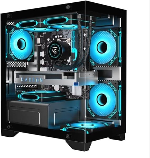 Mid-Tower Computer Case Full View Dual Tempered Glass, Gaming PC Case Black, 350*210*380