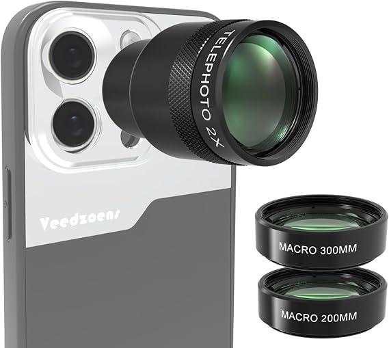 2X Telephoto Lens for Phone 5X Telephoto Camera, with 200mm & 300mm Macro Lens, 17mm Thread Universal Phone Lens Clip, Compatible with SmallRig and NEEWER Phone Cage (Add-ons 200mm&300mm)