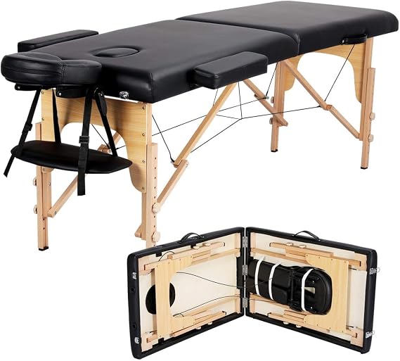 Yaheetech 84x24in Portable Massage Table Folding Adjustable Lash Bed, Black