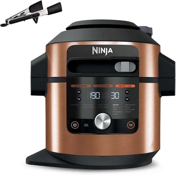 Ninja Foodi MAX Multicooker with SmartLid 7.5 L 12-in-1 Multicooker Pressure Cooker Quick Cooking Air Fryer Hot Air Frying Slow Cooker Copper/Black OL650EUCP