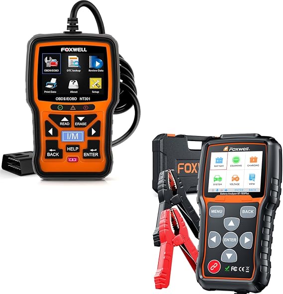 FOXWELL NT301 OBD2 Scanner Live Data with 12V 24V Car Battery Tester