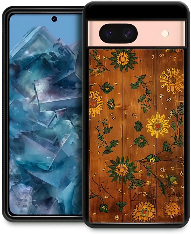 CARLOCA Compatible with Google Pixel 8A Case,Brown Flower Vintage Texture Green Google Pixel 8A Cases for Girl,Fashion Graphic Design Shockproof Anti-Scratch Drop Protection Case for Google Pixel 8A