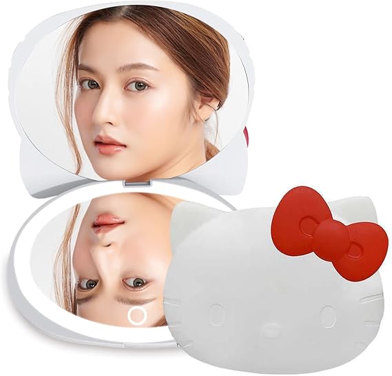 Impressions Vanity Hello Kitty Cute Compact Mirror with Touch Sensor Switch for Wallets, LED Makeup Mirror with 2X Magnifying Glass and Adjustable Brightness White