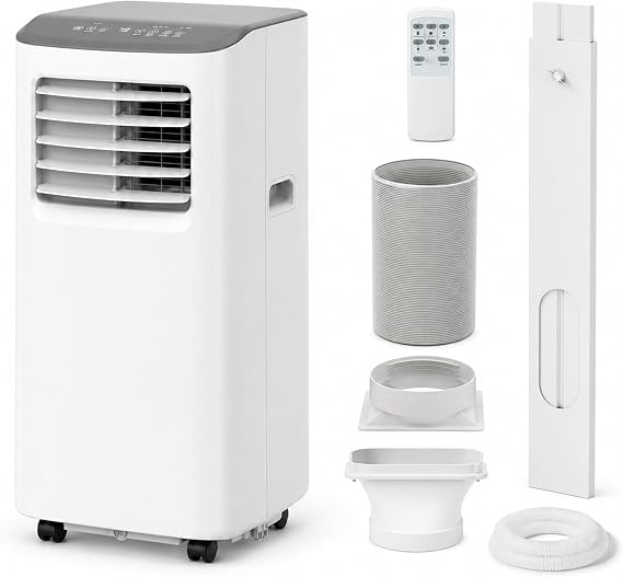 GarveeLife Portable Air Conditioner,8,000 BTU for Rooms up to 350 Sq.Ft., 4-IN-1 Smart Compact AC Unit with Cooling, 24 Hour Timer, Dehumidifier, Fan, Remote Control and Window Kit, White
